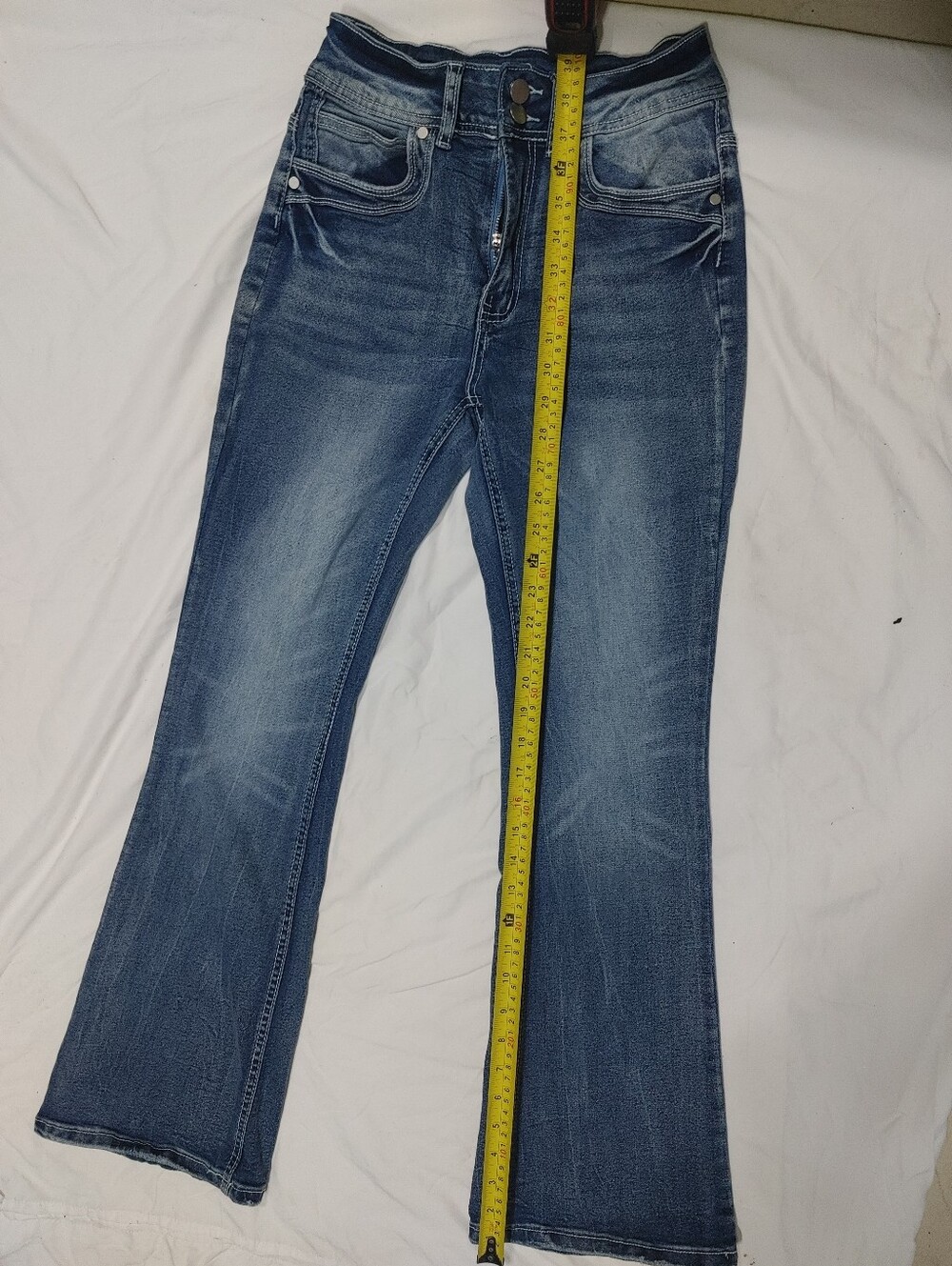 Dark Blue High-Waist Flare Jeans - Women's - Picture 7 of 14